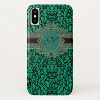 Irish Green and Black Lace Monogram iPhone X Case
