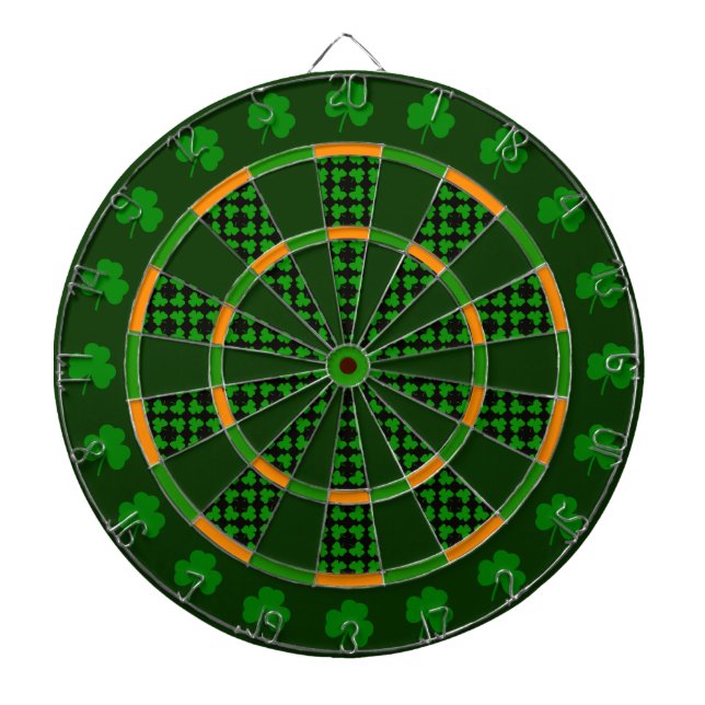 Irish Green and Orange Shamrock Design Dartboard (Front)