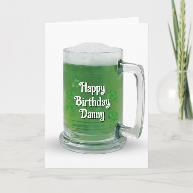 Irish Green Beer Birthday With Name Card (Front)