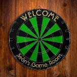 Irish Green Black Custom Metal Cage Dorm Game Room Dartboard<br><div class="desc">Create your own custom, personalized, fun, cool, stylish, irish green and black colour, regulation size (18"diameter, 1"h) aluminum frame metal cage dart board. Comes with 6 brass darts (3 American flag dart flights and 3 UK dart flights). You may mount it anywhere – above your wastebasket at work or on...</div>