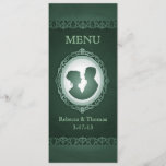 Irish Green Cameo Wedding Menu Cards<br><div class="desc">A beautiful green Irish cameo wedding dinner menu invitation cards with a fun cameo that has a silhouette of a couple and beautiful ornate decoration. . Perfect for an offbeat St. Patrick's Day wedding!</div>