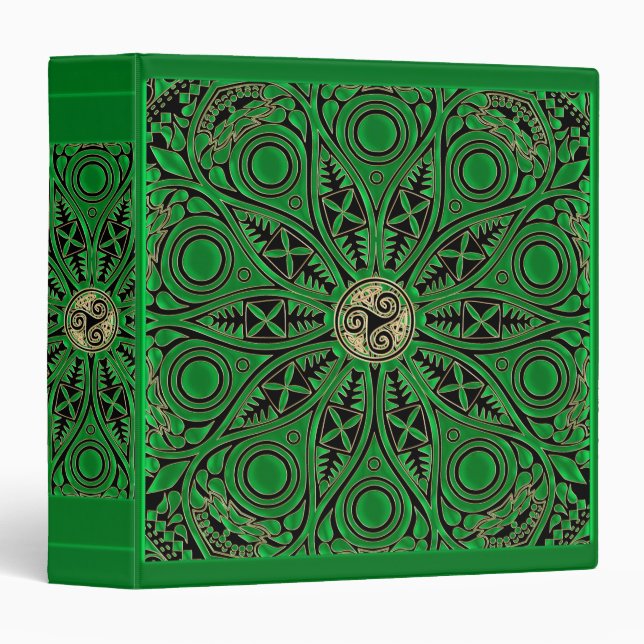 irish Green Celtic Triskele Mandala Binder (Front/Spine)