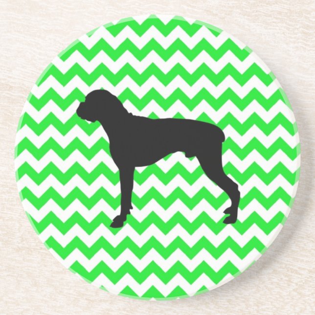 Irish Green Chevron with Boxer Silhouette Coaster (Front)