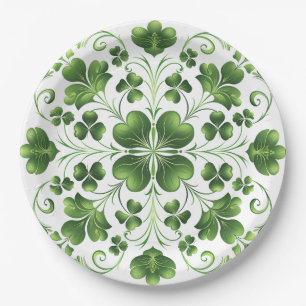 Irish Green Clover Illustration Paper Plate
