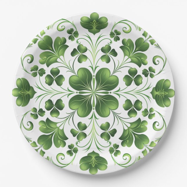 Irish Green Clover Illustration Paper Plate (Front)