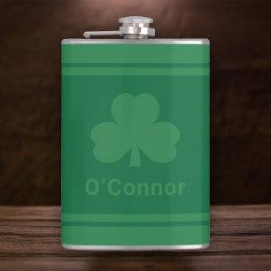 Irish Green Clover Personalized Last Name Hip Flask