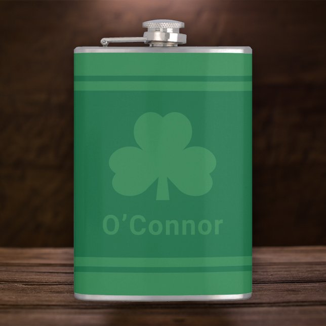 Irish Green Clover Personalized Last Name Hip Flask (Creator Uploaded)