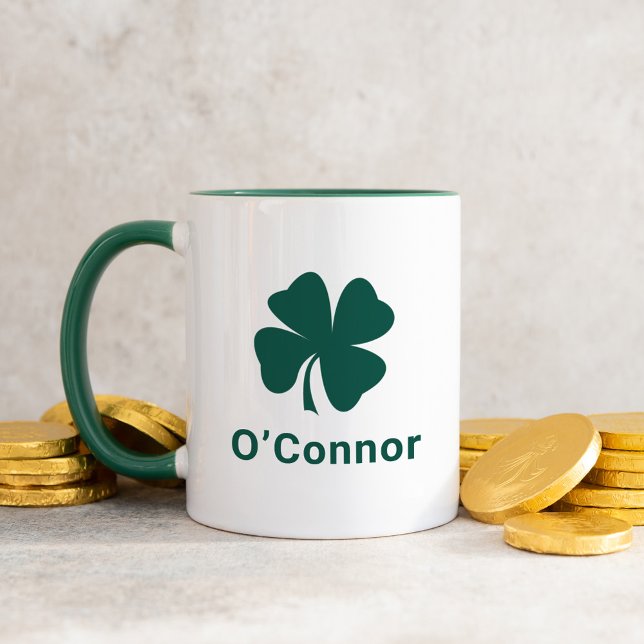 Irish Green Clover Personalized Last Name Mug (Creator Uploaded)