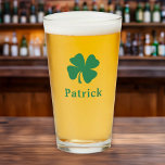 Irish Green Clover Personalized Monogram Name Beer Glass<br><div class="desc">Custom 4-leaf clover / shamrock pint glass for beer has a simple first or last name monogram that can be personalized. Makes a great wedding party gift for the groomsmen or present for your favourite Irish lad. A perfect accessory to celebrate St. Patrick's Day!</div>