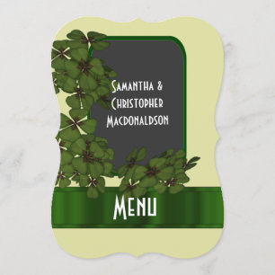 Irish green, cream and shamrock wedding menu