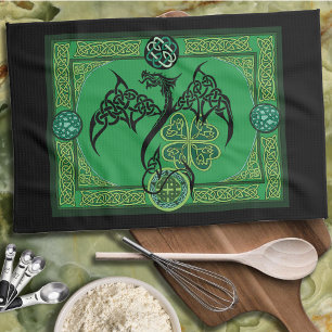 Irish Green Dragon Celtic Kitchen Towel