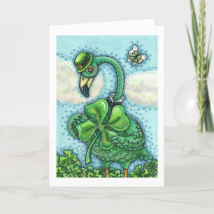 IRISH GREEN FLAMINGO CUTE HAPPY ST. PATRICK'S DAY HOLIDAY CARD