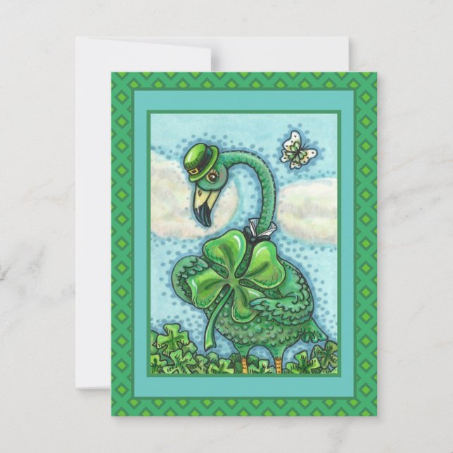 IRISH GREEN FLAMINGO, HAPPY ST. PATRICK'S DAY Flat Holiday Card (Front)