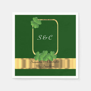 Irish green, gold and shamrock wedding napkin