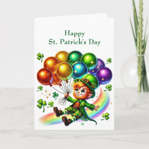 Irish Green Leprechaun Balloons Illustration Holiday Card