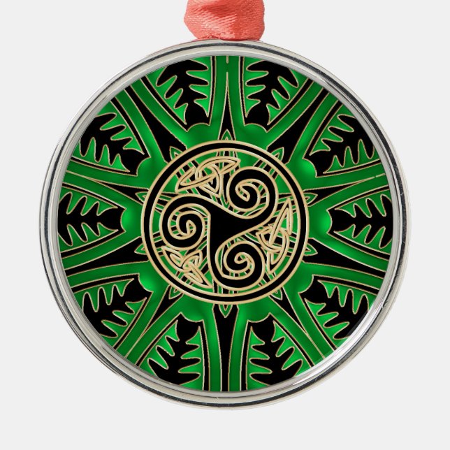 Irish Green Mandala Celtic Triskele Ornament (Front)