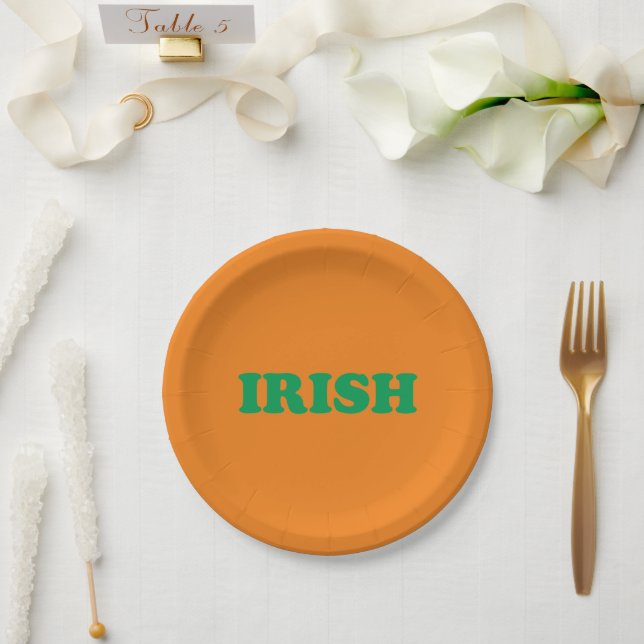  Irish green orange modern Saint Patrick's Day Paper Plate (Wedding)