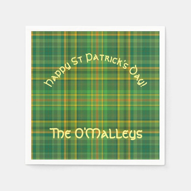 Irish Green Plaid (Tartan) Custom Napkin (Front)