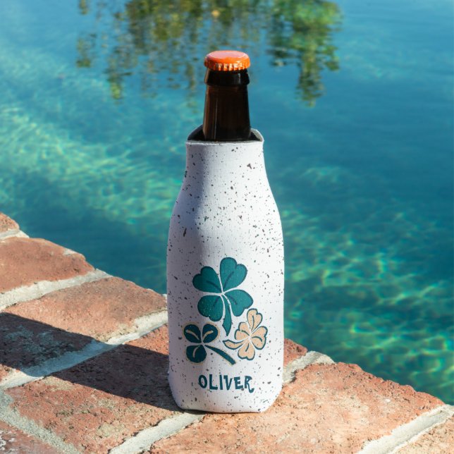 Irish Green Shamrock Clover Personalized   Bottle Cooler (In Situ Pool)