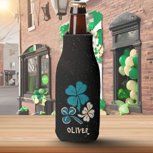 Irish Green Shamrock Clover Personalized  Bottle Cooler