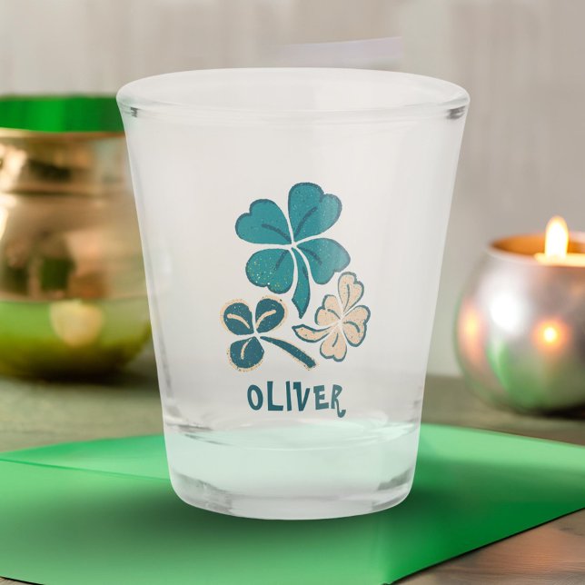 Irish Green Shamrock Clover Personalized Shot Glass (Creator Uploaded)
