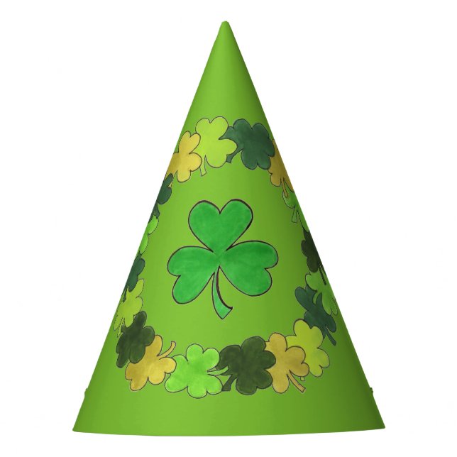 Irish Green Shamrock Clover St. Patrick's Day Party Hat (Front)