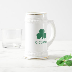 Irish Green Shamrock Custom Last Name Beer Stein