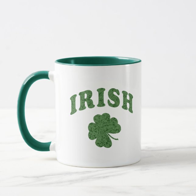 Irish Green Shamrock Design Two Tone Coffee Mug (Left)