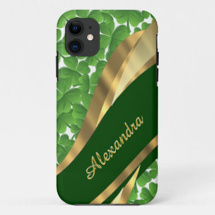 Irish green shamrock pattern personalized iPhone 11 case