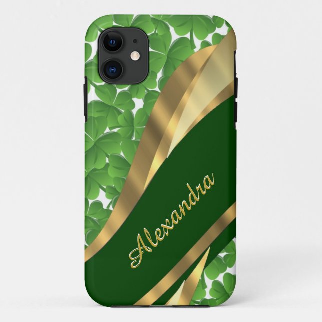 Irish green shamrock pattern personalized Case-Mate iPhone case (Back)