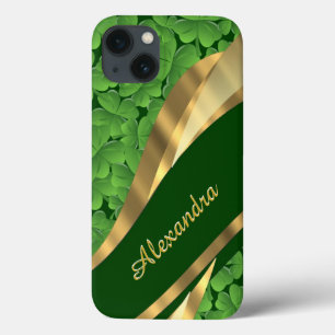 Irish green shamrock pattern personalized iPhone 13 case