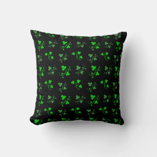 Irish Green Shamrocks on Black Pillow
