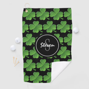 Irish Green Shamrocks St Patricks Day Monogram Golf Towel