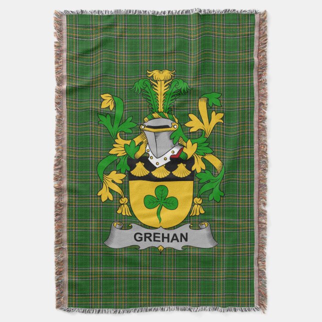  Irish Grehan or O_Greaghan Coat of Arms Family Cr Throw Blanket (Front Vertical)