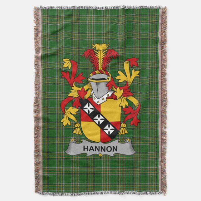  Irish Hannon or O_Hannon Coat of Arms Family Cres Throw Blanket (Front Vertical)