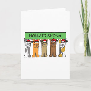 Irish Happy Christmas, Cartoon Cats. Holiday Card
