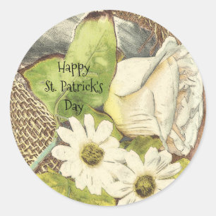 Irish Happy St. Patrick's Day White Flowers Classic Round Sticker