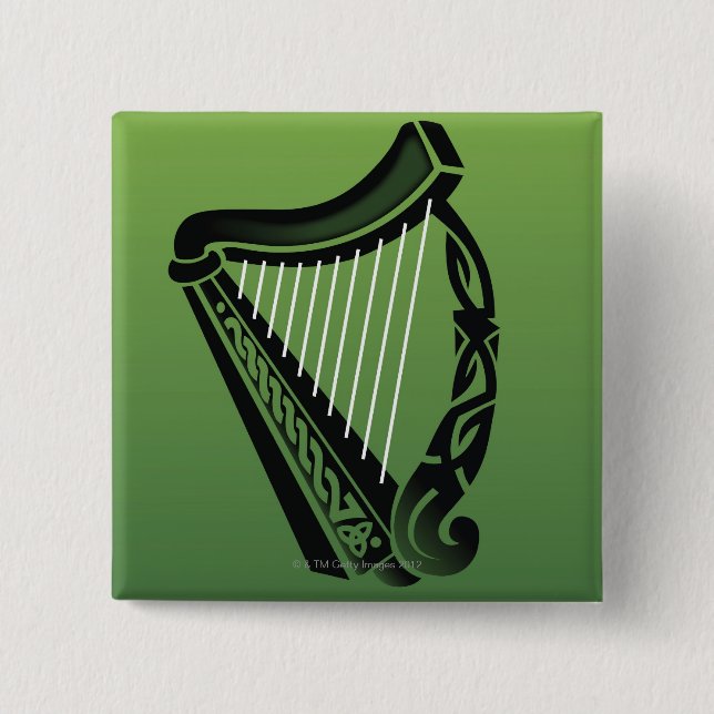 Irish harp 2 inch square button (Front)