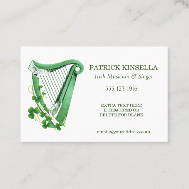 Irish Harp and Shamrocks Business Card (Front)
