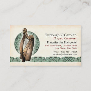 Irish Harp Business Cards, Style 1, Horizontal Business Card