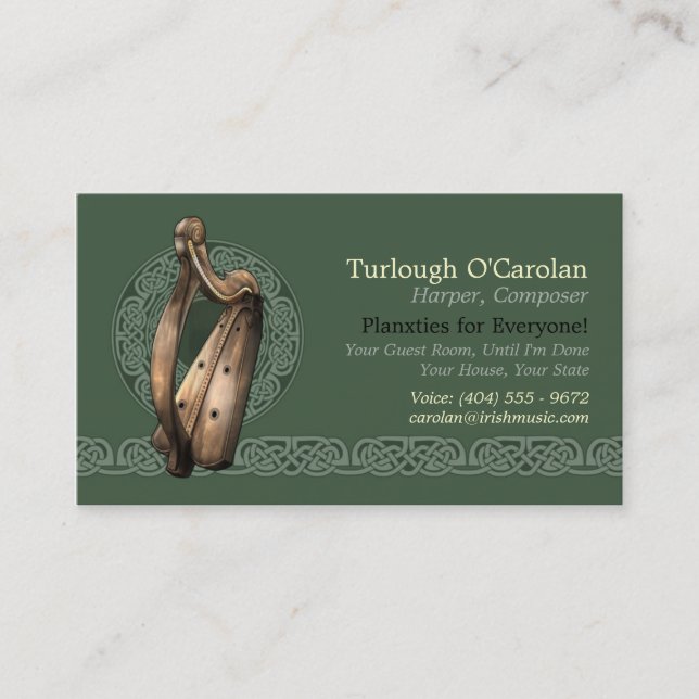 Irish Harp Business Cards, Style 2, Horizontal Business Card (Front)