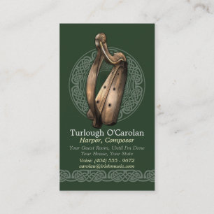 Irish Harp Business Cards, Style 2, Vertical Business Card