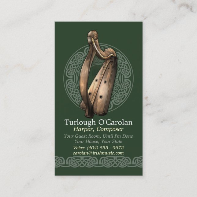 Irish Harp Business Cards, Style 2, Vertical Card (Front)