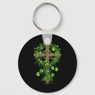 Irish Harp Celtic Cross Knot Clover St Shamrock Keychain
