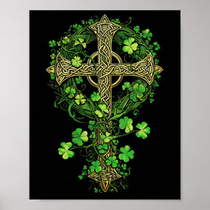 Irish Harp Celtic Cross Knot Clover St Shamrock Poster