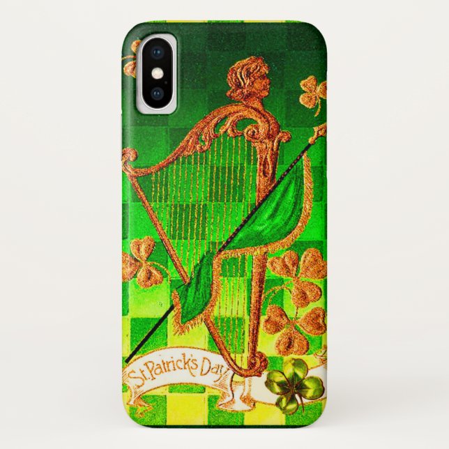 IRISH HARP, GREEN GOLD SHAMROCKS St Patrick's Day Case-Mate iPhone Case (Back)
