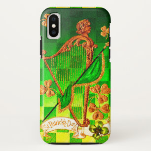 IRISH HARP, GREEN GOLD SHAMROCKS St Patrick's Day iPhone XS Case