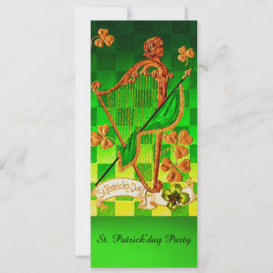 IRISH HARP, GREEN GOLD SHAMROCKS St Patrick's Day Invitation
