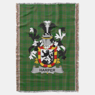 Irish Harper Coat of Arms Family Crest Ireland Throw Blanket