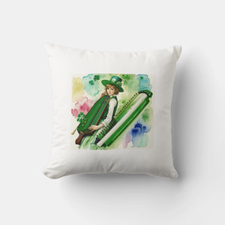  Irish Harpist with Shamrock Hat Throw Pillow